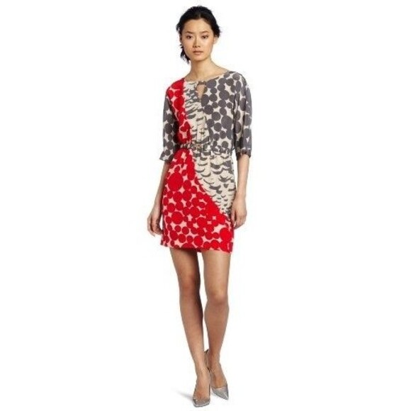 Anthropologie Yoana Baraschi Silk Polka Dot Feather Art Patch Dress Womens Large - Picture 1 of 13